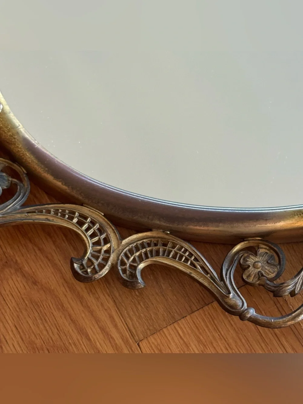 Vintage Ornate Gold Tone Oval Wall Mirror Floral Scroll Hollywood Regency
